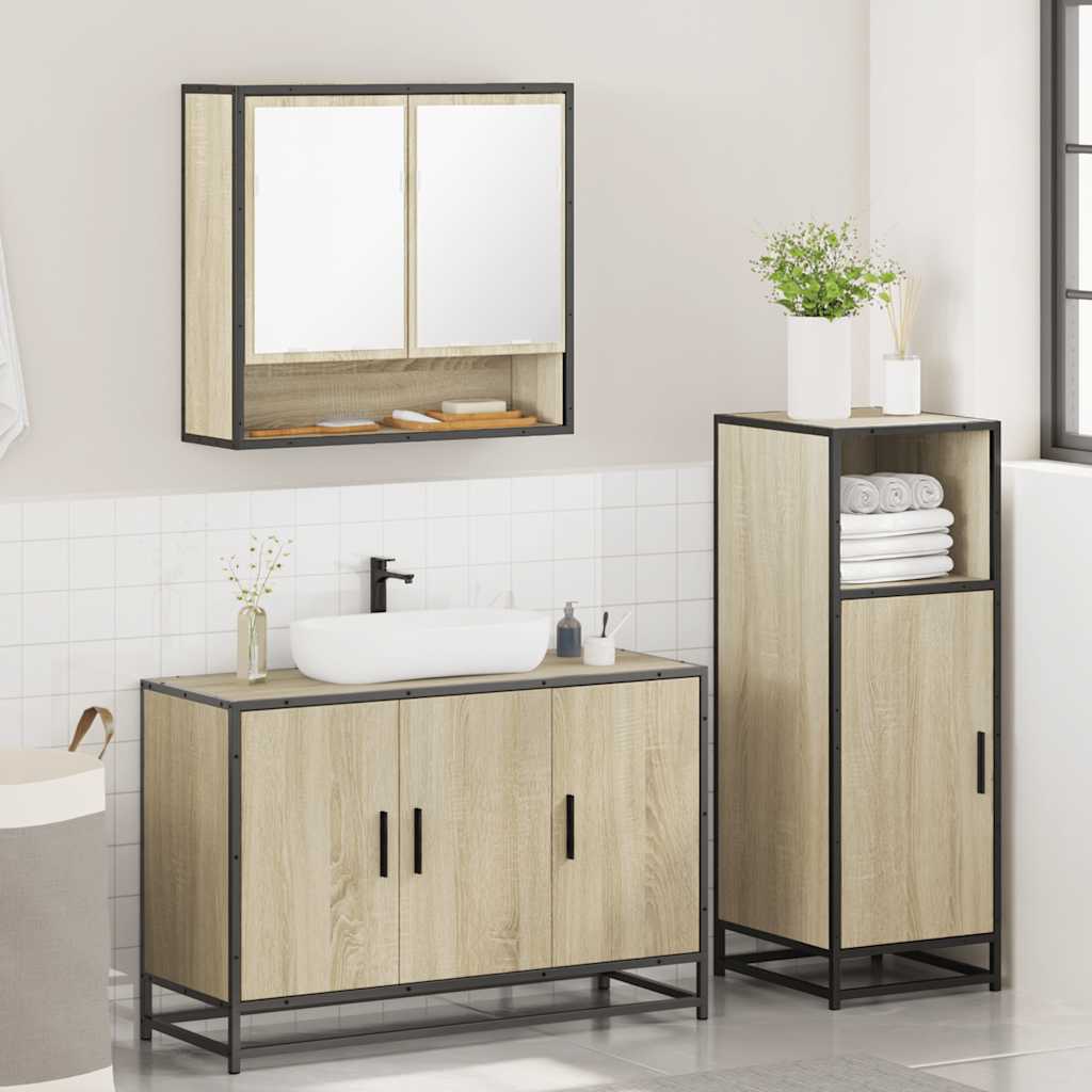 3 Piece Bathroom Furniture Set Sonoma Oak Engineered Wood