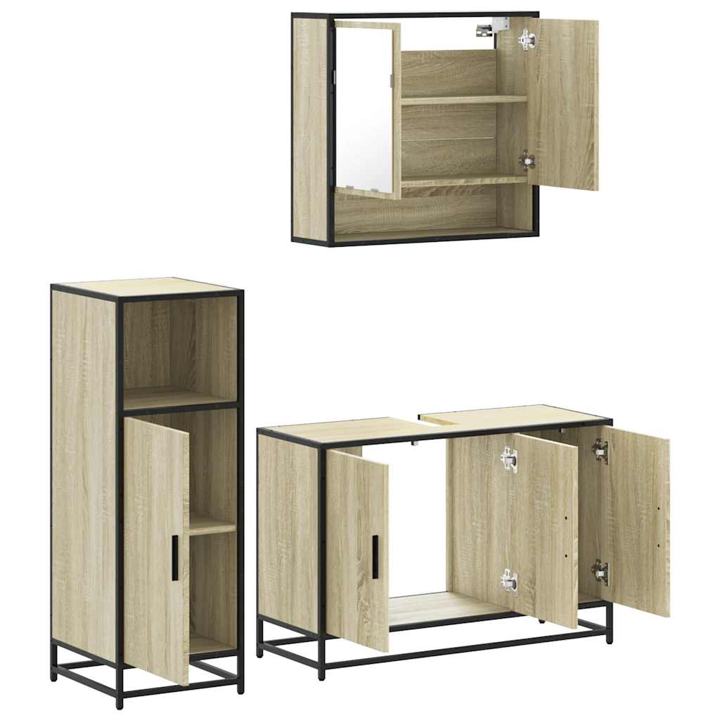 3 Piece Bathroom Furniture Set Sonoma Oak Engineered Wood