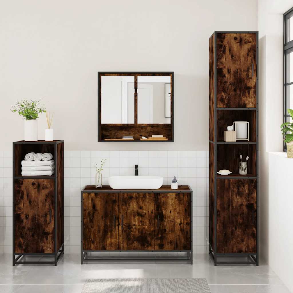 3 Piece Bathroom Furniture Set Smoked Oak Engineered Wood