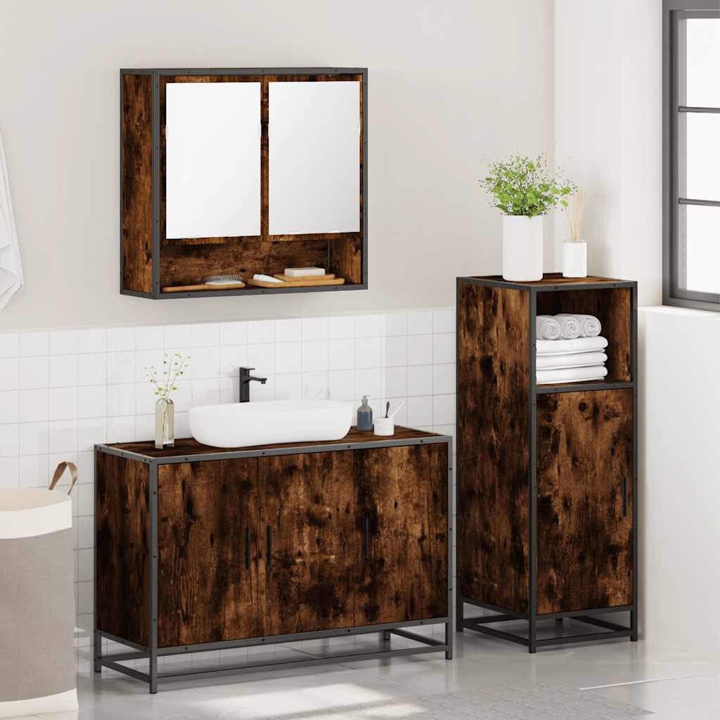 3 Piece Bathroom Furniture Set Smoked Oak Engineered Wood