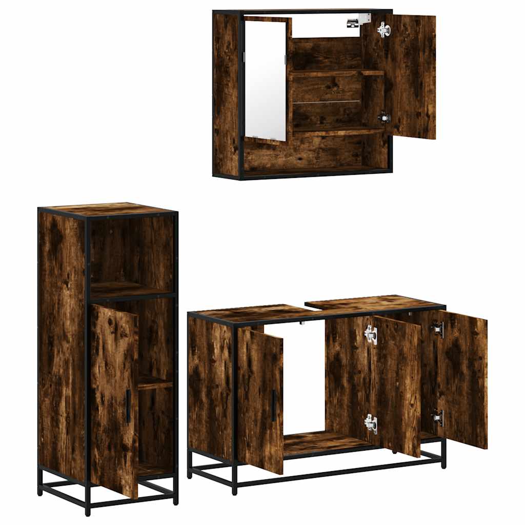 3 Piece Bathroom Furniture Set Smoked Oak Engineered Wood