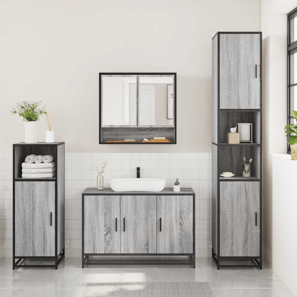 3 Piece Bathroom Furniture Set Grey Sonoma Engineered Wood