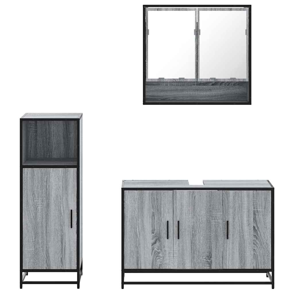 3 Piece Bathroom Furniture Set Grey Sonoma Engineered Wood