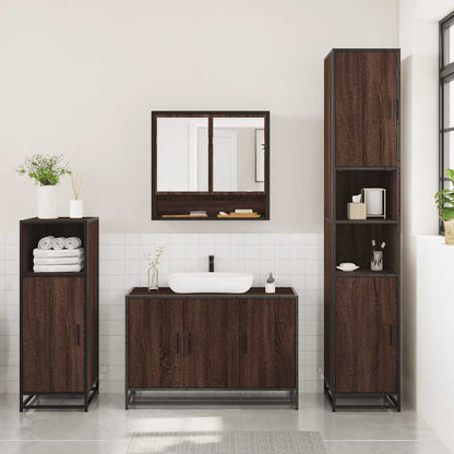 3 Piece Bathroom Furniture Set Brown Oak Engineered Wood