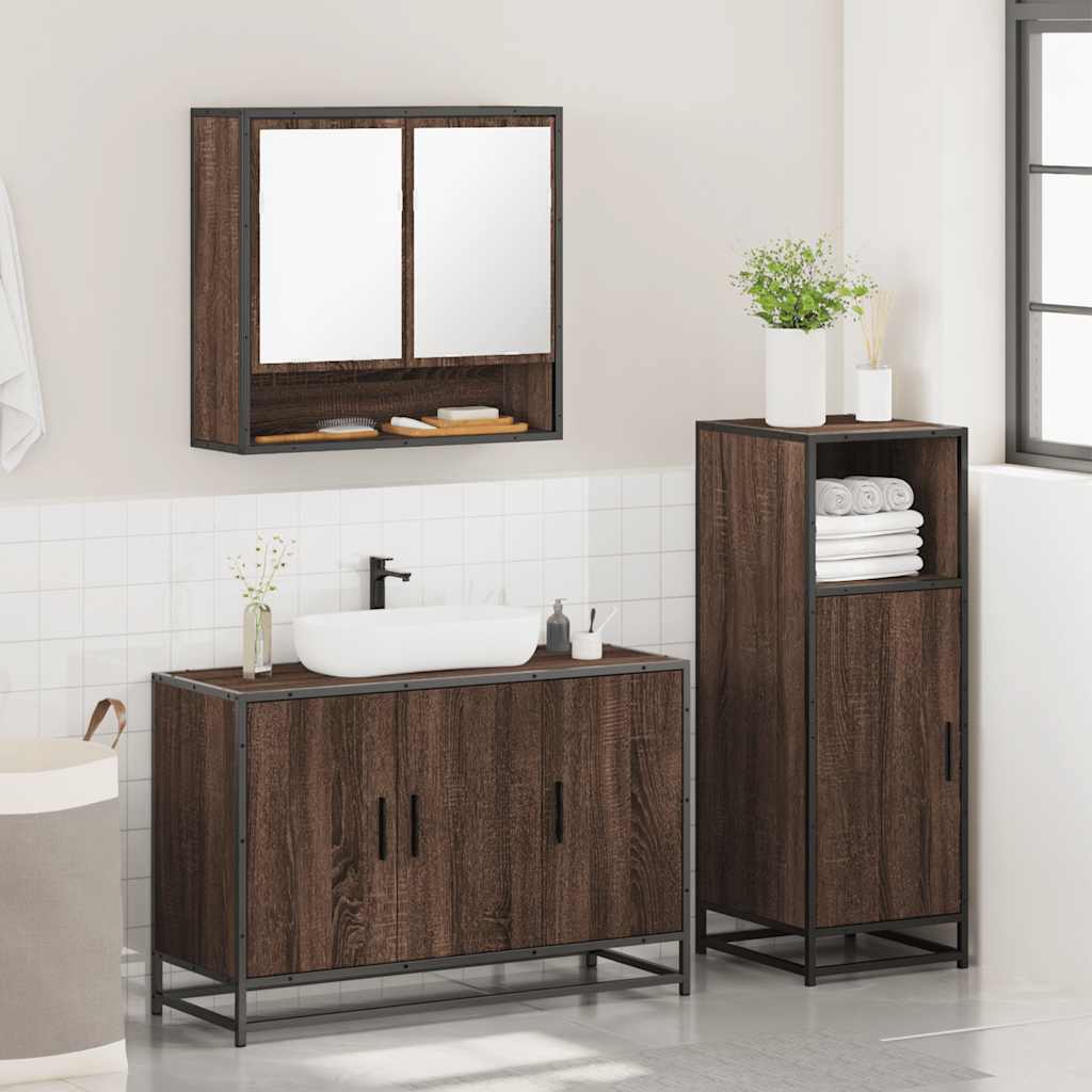 3 Piece Bathroom Furniture Set Brown Oak Engineered Wood