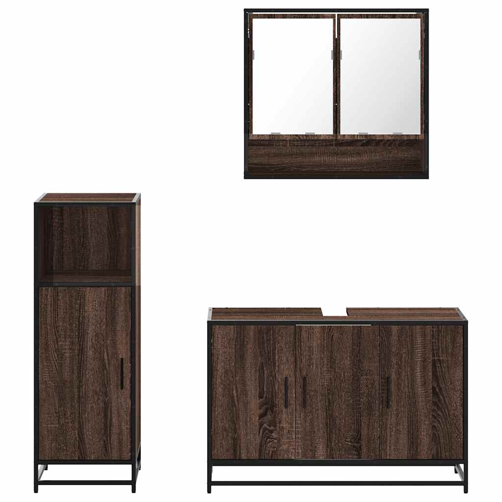 3 Piece Bathroom Furniture Set Brown Oak Engineered Wood