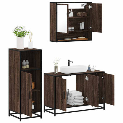 3 Piece Bathroom Furniture Set Brown Oak Engineered Wood