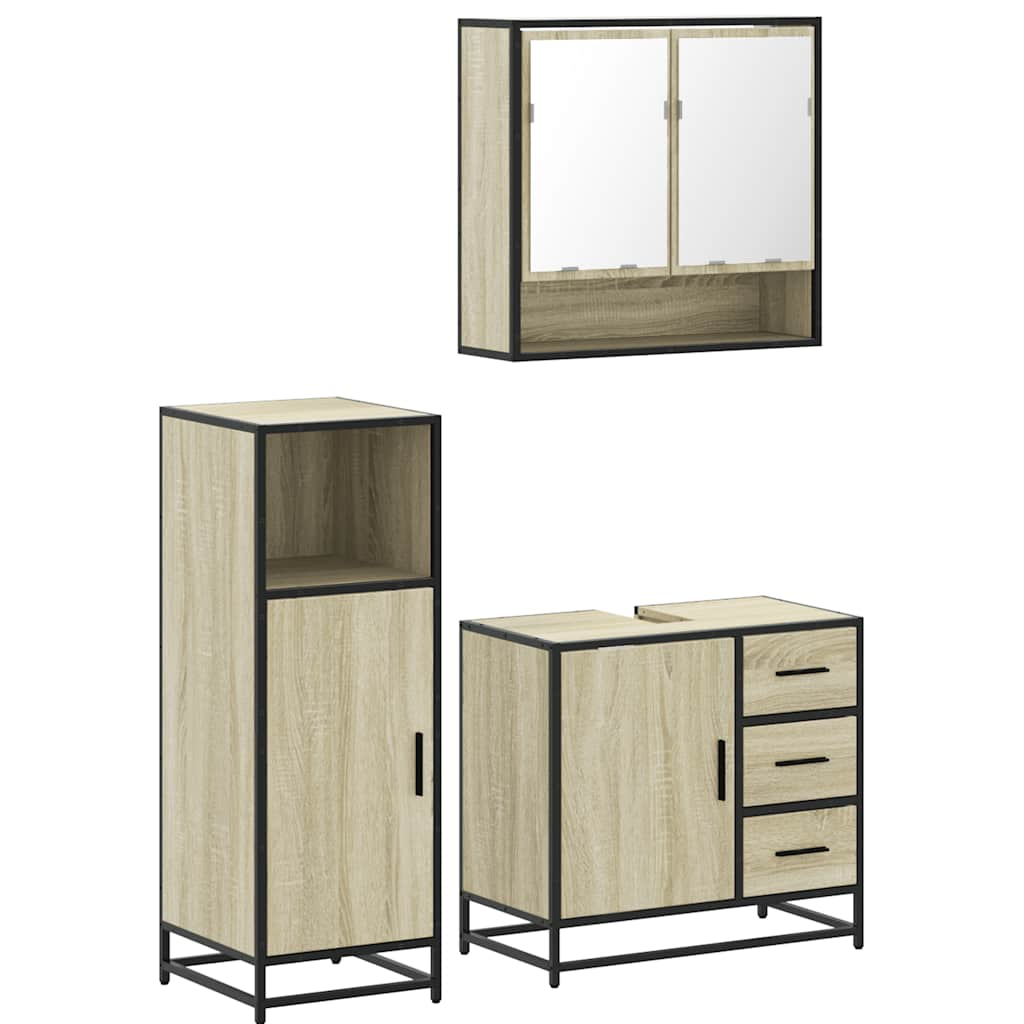 3 Piece Bathroom Furniture Set Sonoma Oak Engineered Wood