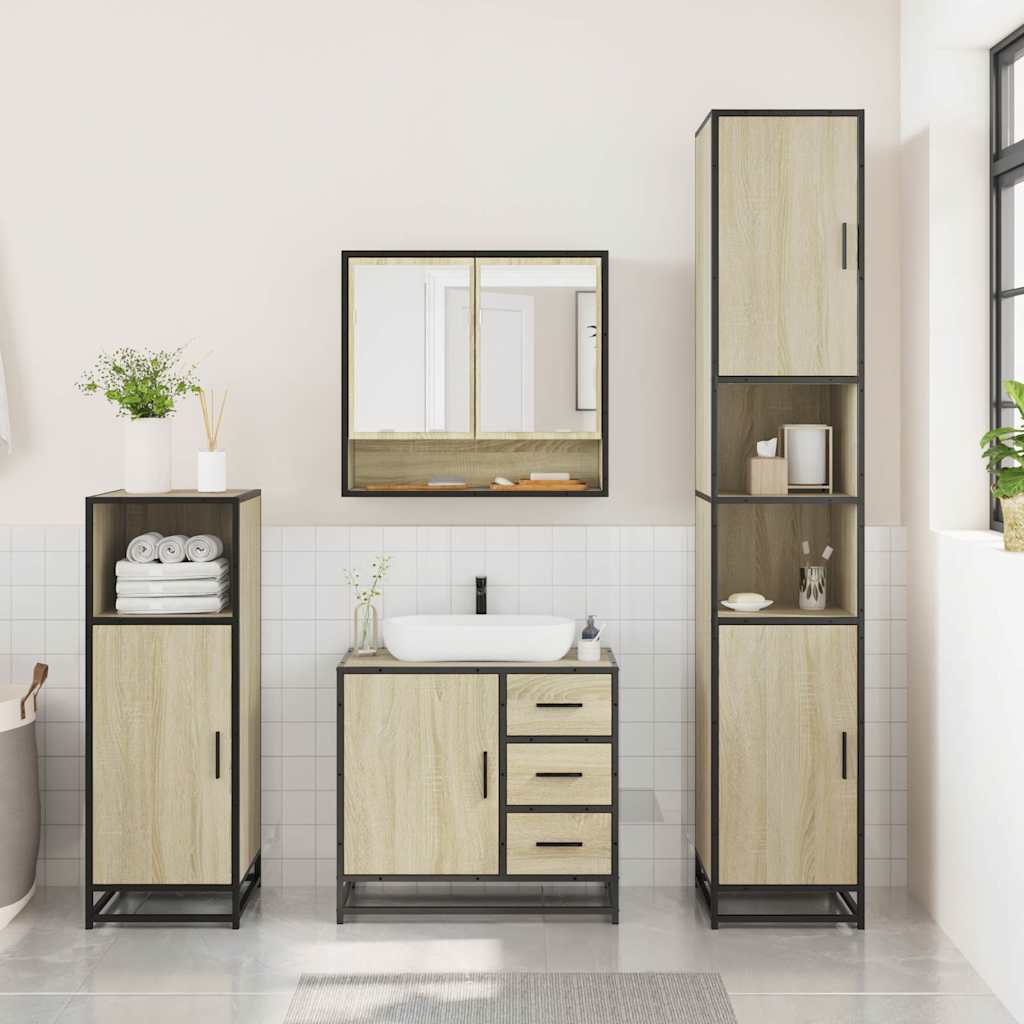 3 Piece Bathroom Furniture Set Sonoma Oak Engineered Wood