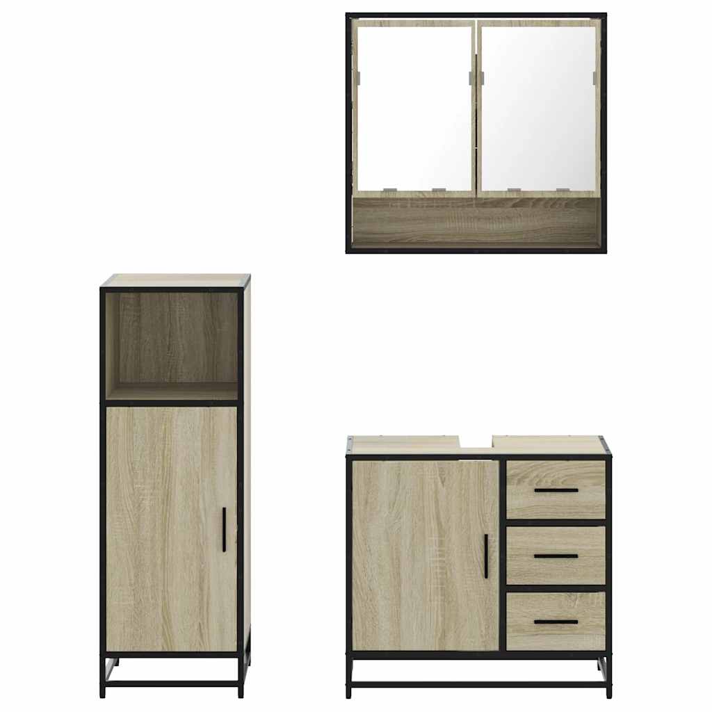 3 Piece Bathroom Furniture Set Sonoma Oak Engineered Wood