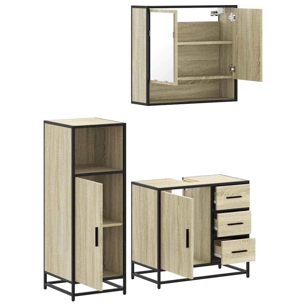 3 Piece Bathroom Furniture Set Sonoma Oak Engineered Wood