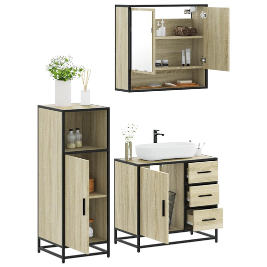 3 Piece Bathroom Furniture Set Sonoma Oak Engineered Wood