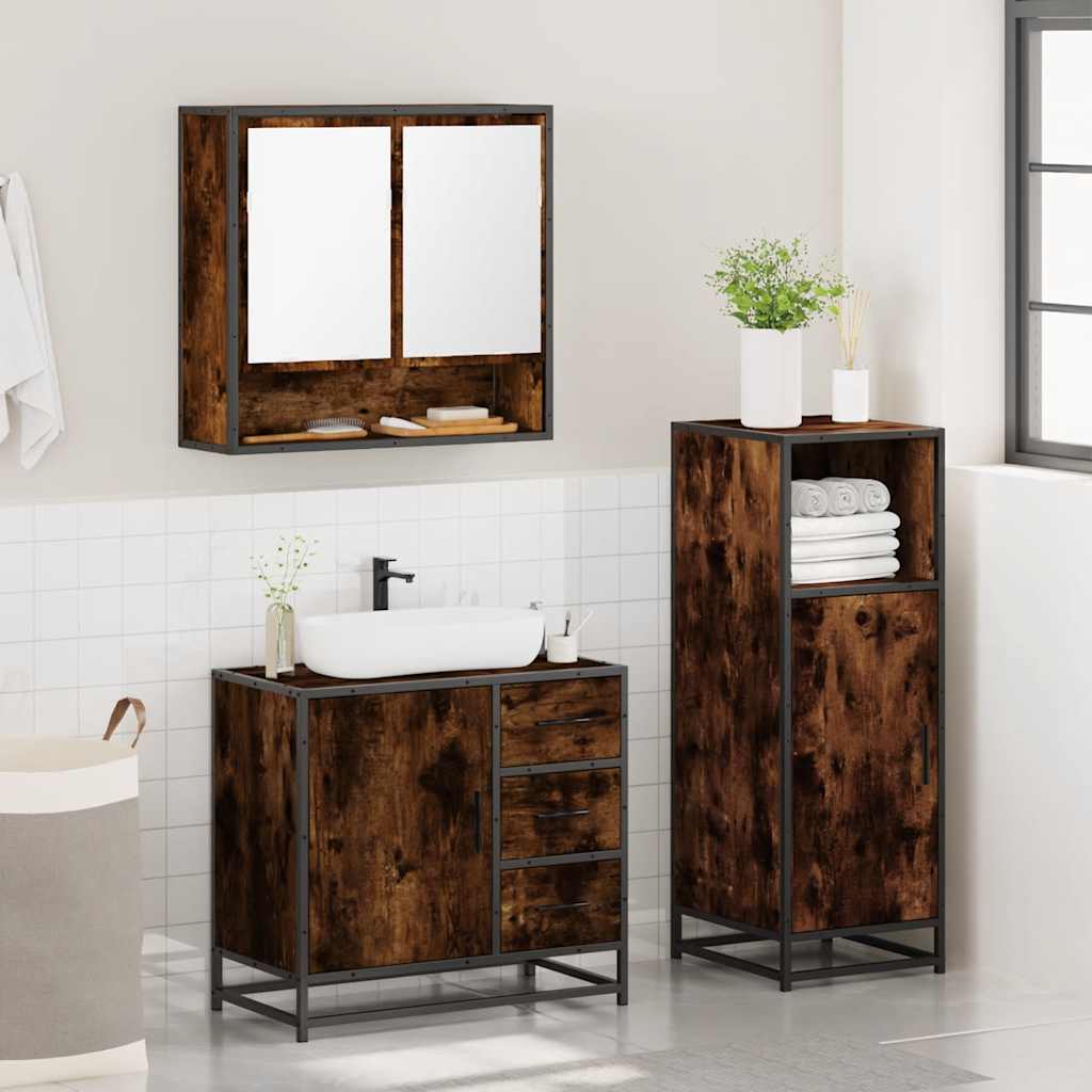 3 Piece Bathroom Furniture Set Smoked Oak Engineered Wood