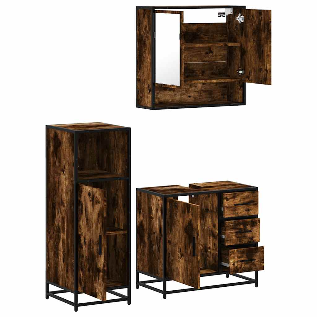 3 Piece Bathroom Furniture Set Smoked Oak Engineered Wood