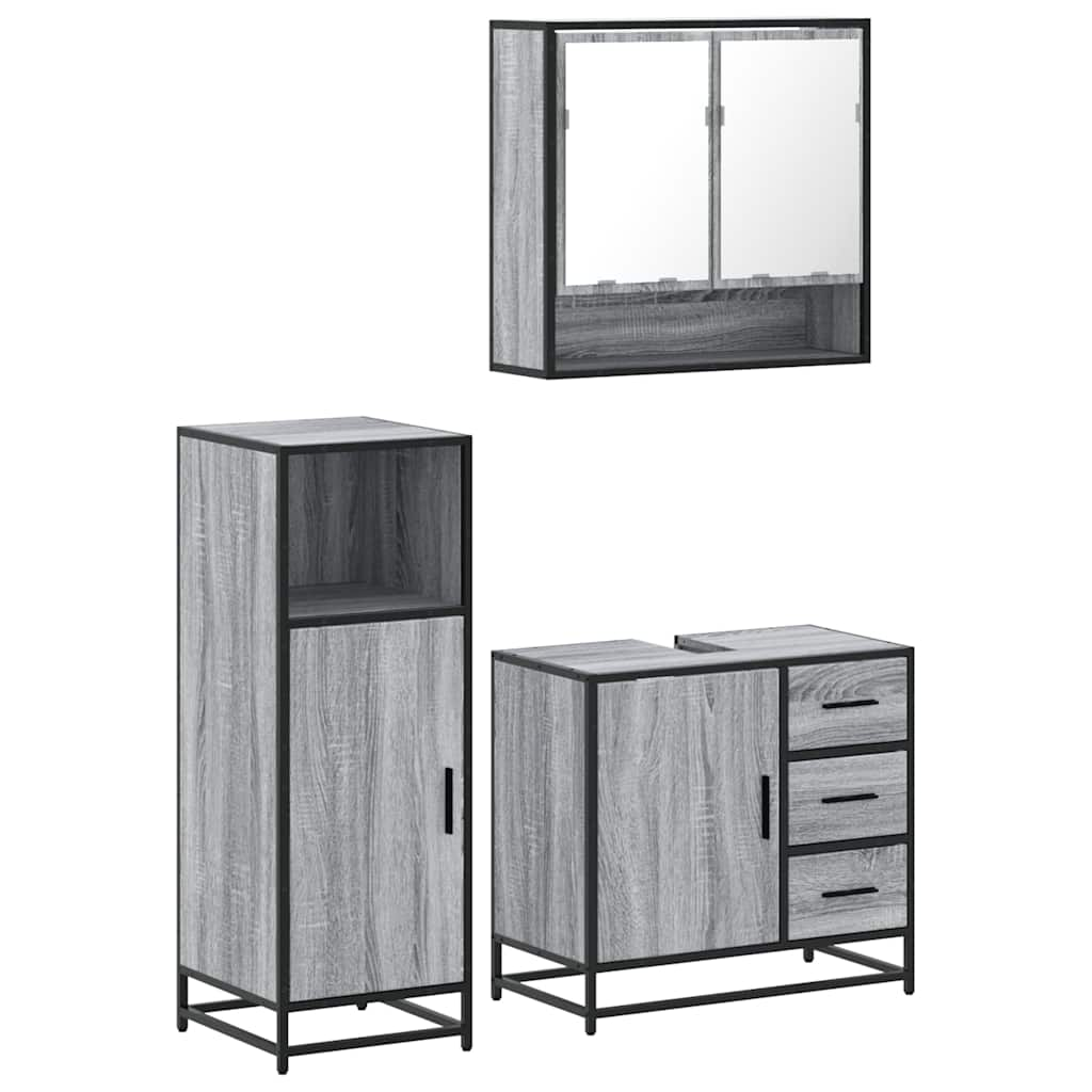 3 Piece Bathroom Furniture Set Grey Sonoma Engineered Wood