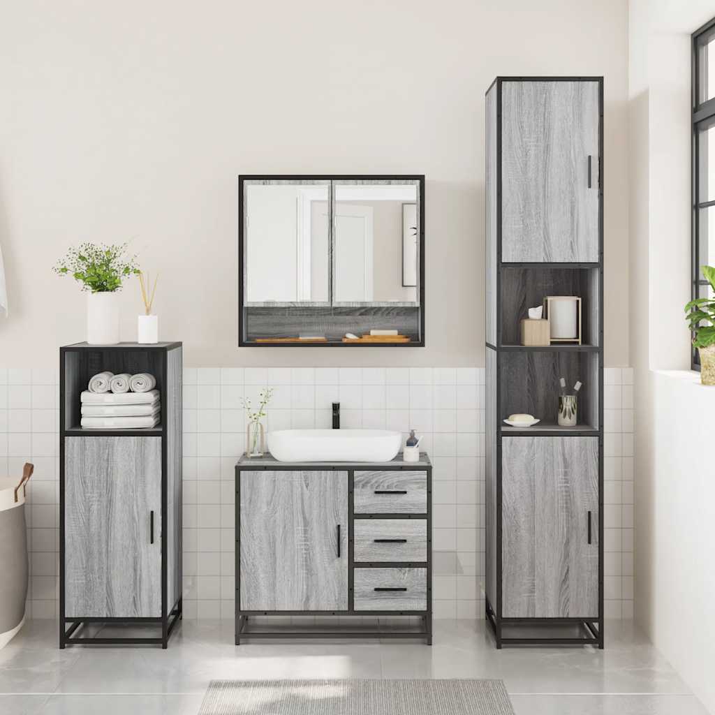 3 Piece Bathroom Furniture Set Grey Sonoma Engineered Wood