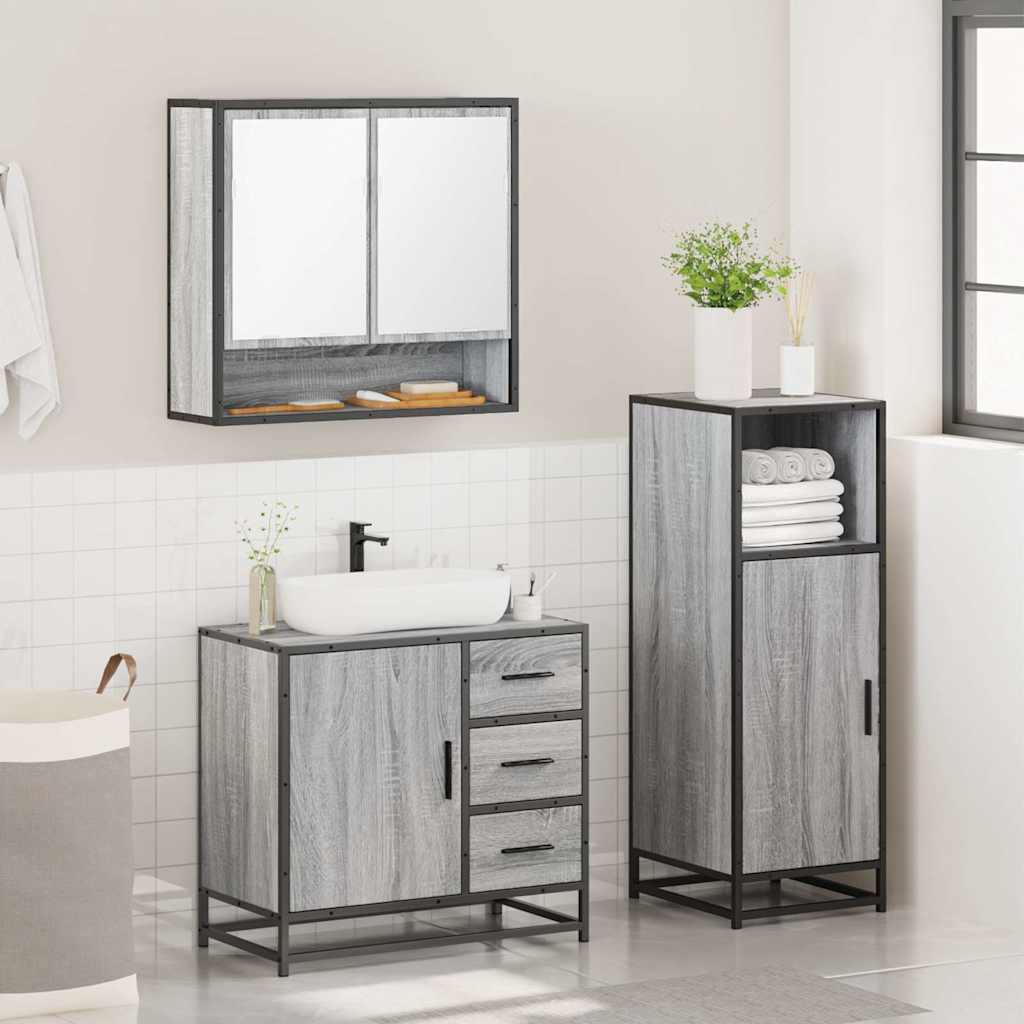 3 Piece Bathroom Furniture Set Grey Sonoma Engineered Wood