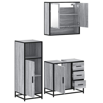 3 Piece Bathroom Furniture Set Grey Sonoma Engineered Wood