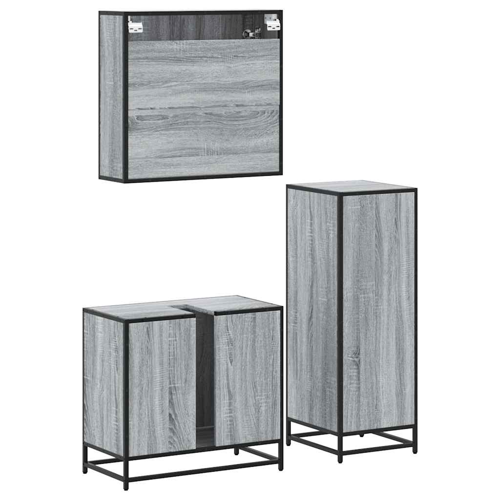 3 Piece Bathroom Furniture Set Grey Sonoma Engineered Wood