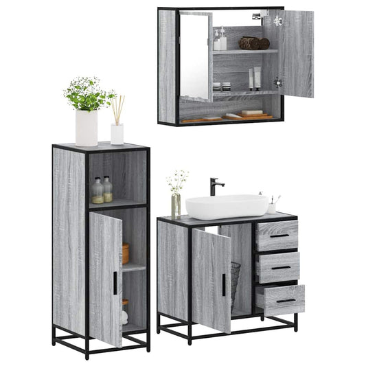 3 Piece Bathroom Furniture Set Grey Sonoma Engineered Wood