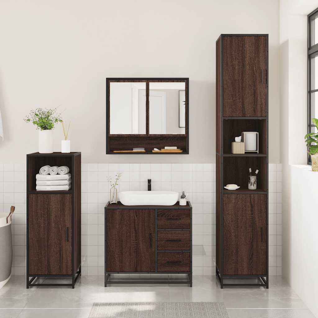 3 Piece Bathroom Furniture Set Brown Oak Engineered Wood