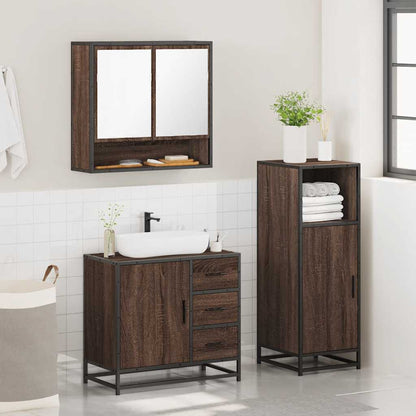 3 Piece Bathroom Furniture Set Brown Oak Engineered Wood