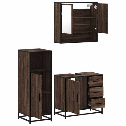 3 Piece Bathroom Furniture Set Brown Oak Engineered Wood