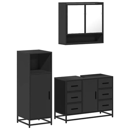 3 Piece Bathroom Furniture Set Black Engineered Wood