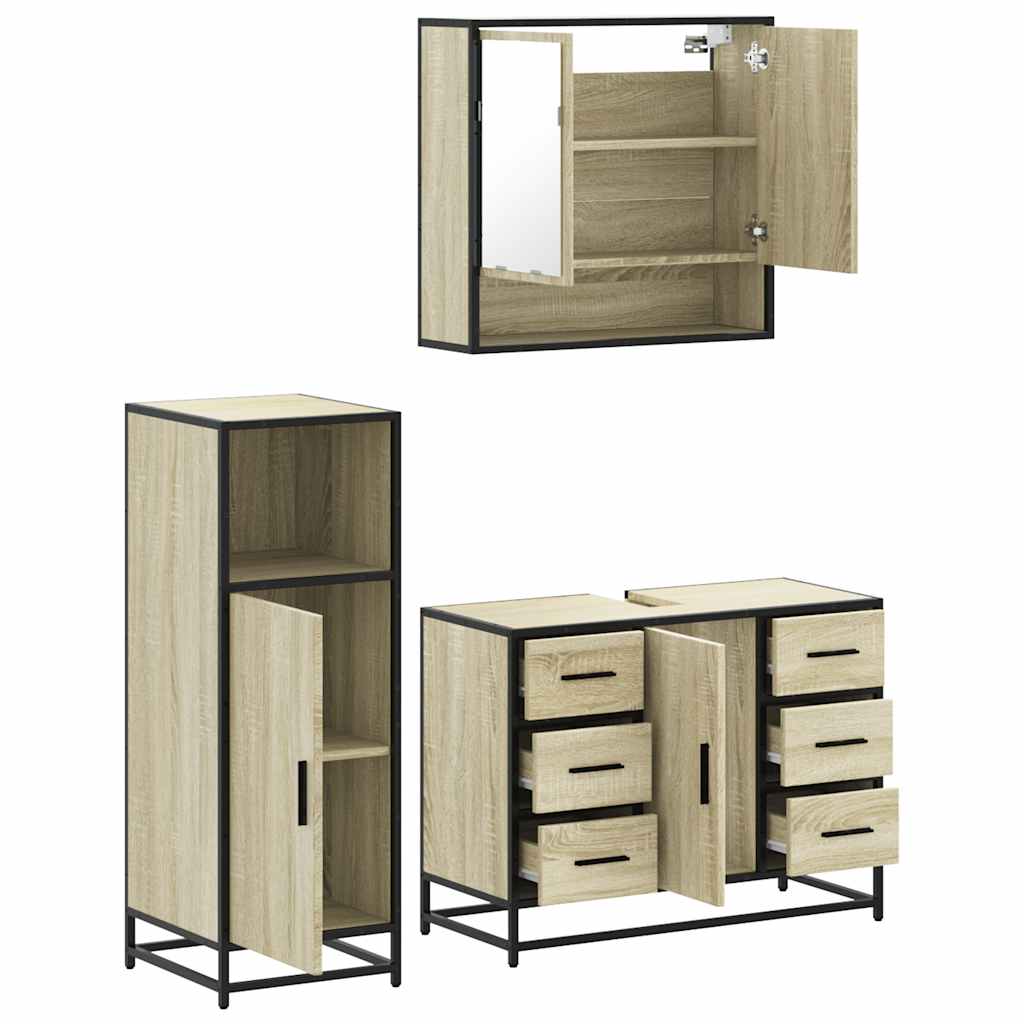 3 Piece Bathroom Furniture Set Sonoma Oak Engineered Wood