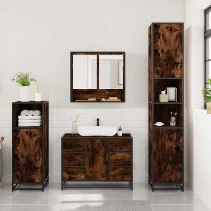 3 Piece Bathroom Furniture Set Smoked Oak Engineered Wood