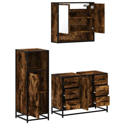 3 Piece Bathroom Furniture Set Smoked Oak Engineered Wood