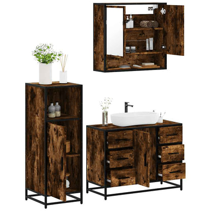 3 Piece Bathroom Furniture Set Smoked Oak Engineered Wood