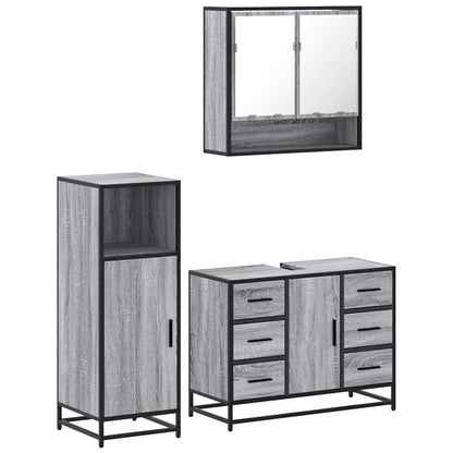 3 Piece Bathroom Furniture Set Grey Sonoma Engineered Wood