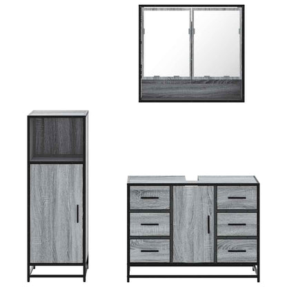 3 Piece Bathroom Furniture Set Grey Sonoma Engineered Wood