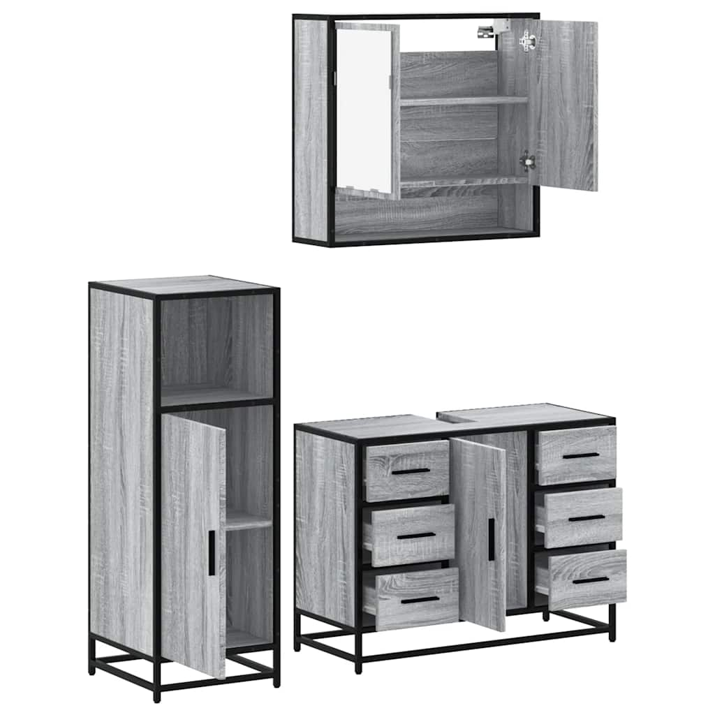 3 Piece Bathroom Furniture Set Grey Sonoma Engineered Wood