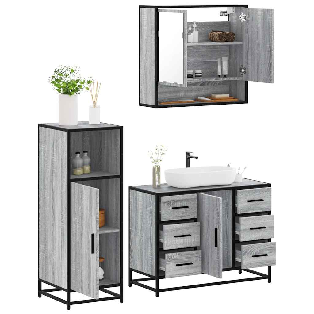 3 Piece Bathroom Furniture Set Grey Sonoma Engineered Wood