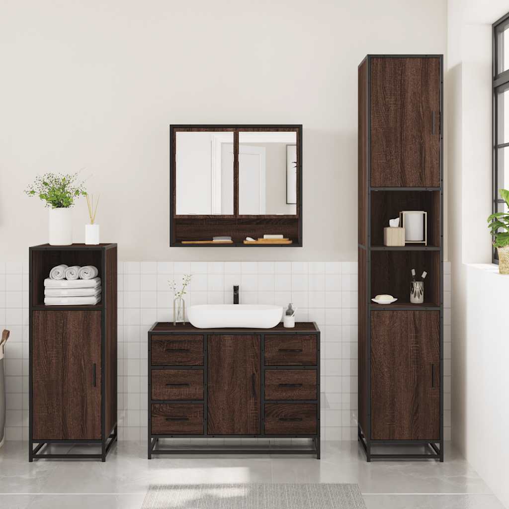 3 Piece Bathroom Furniture Set Brown Oak Engineered Wood