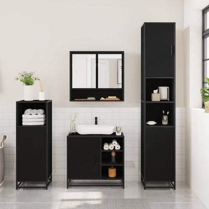 3 Piece Bathroom Furniture Set Black Engineered Wood