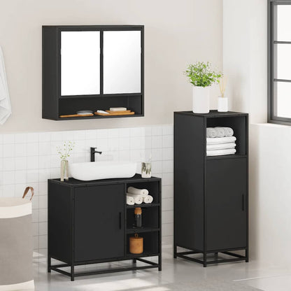 3 Piece Bathroom Furniture Set Black Engineered Wood