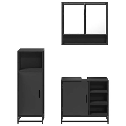 3 Piece Bathroom Furniture Set Black Engineered Wood