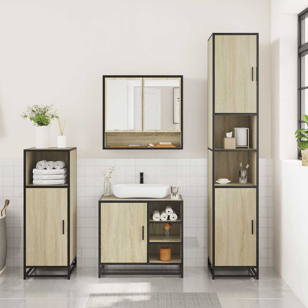 3 Piece Bathroom Furniture Set Sonoma Oak Engineered Wood