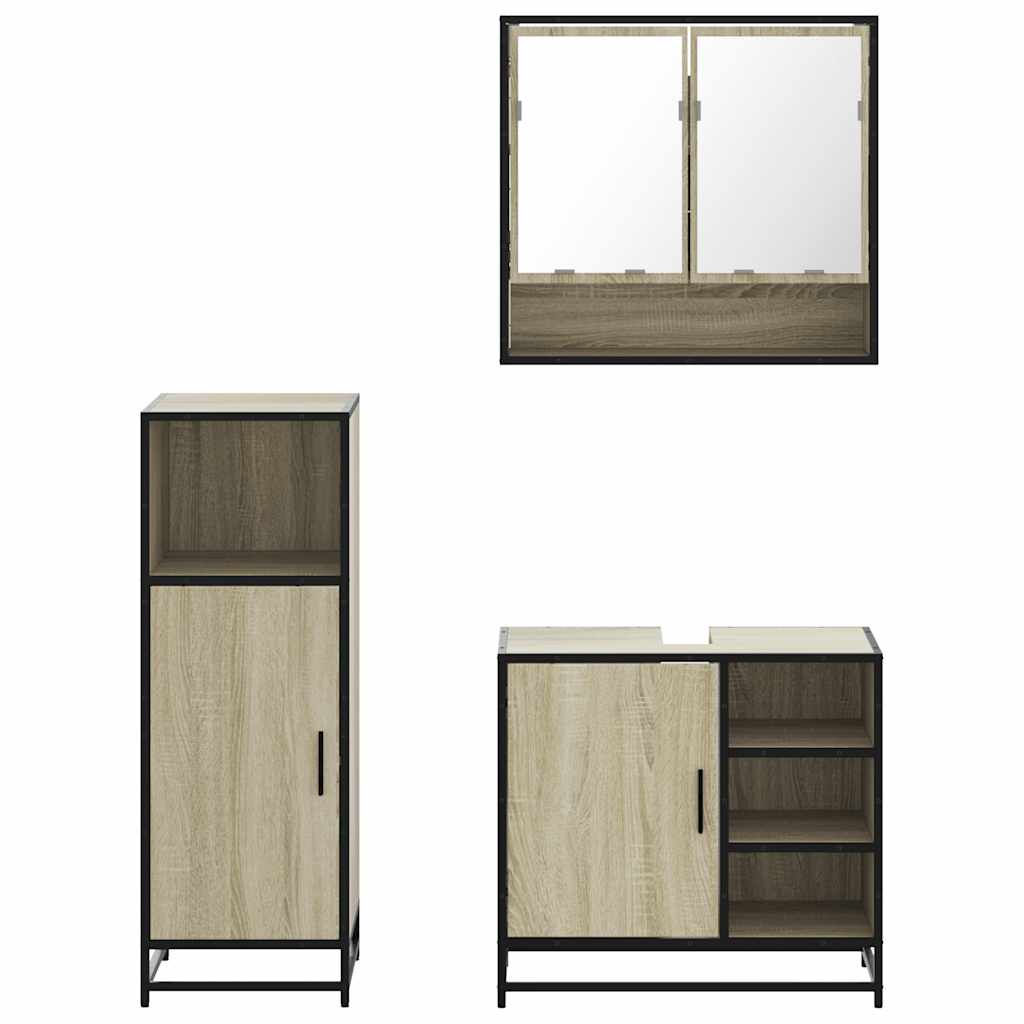 3 Piece Bathroom Furniture Set Sonoma Oak Engineered Wood