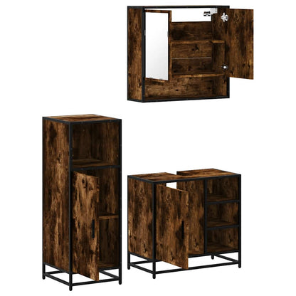 3 Piece Bathroom Furniture Set Smoked Oak Engineered Wood