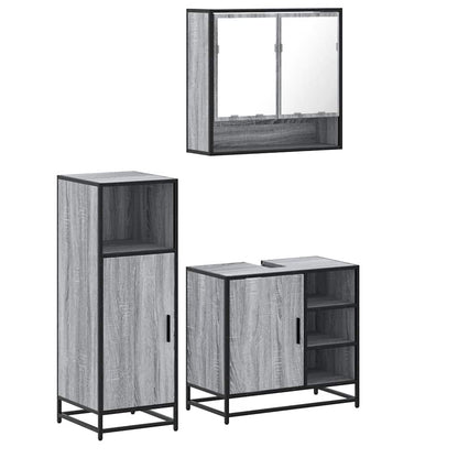 3 Piece Bathroom Furniture Set Grey Sonoma Engineered Wood