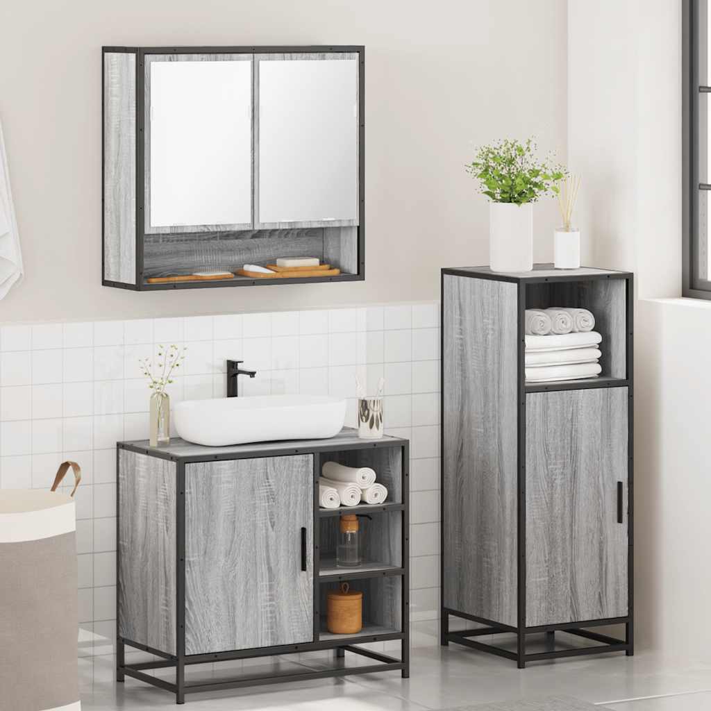 3 Piece Bathroom Furniture Set Grey Sonoma Engineered Wood