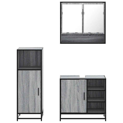 3 Piece Bathroom Furniture Set Grey Sonoma Engineered Wood