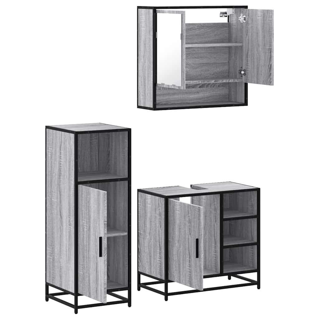 3 Piece Bathroom Furniture Set Grey Sonoma Engineered Wood