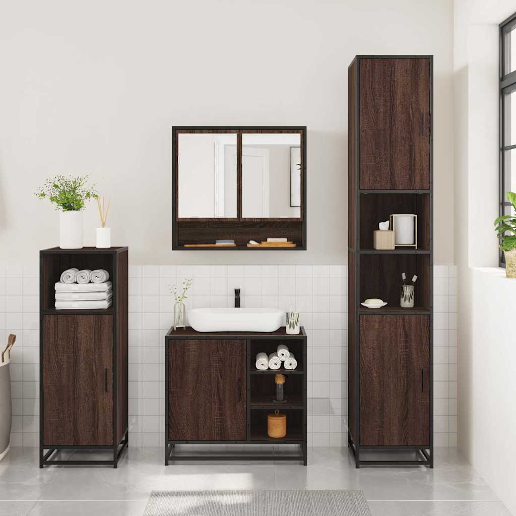 3 Piece Bathroom Furniture Set Brown Oak Engineered Wood