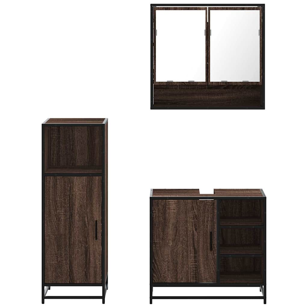 3 Piece Bathroom Furniture Set Brown Oak Engineered Wood