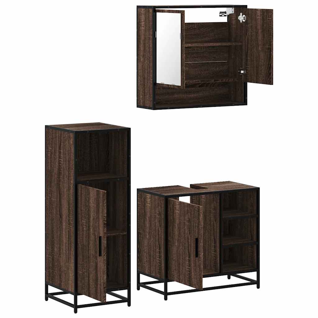 3 Piece Bathroom Furniture Set Brown Oak Engineered Wood